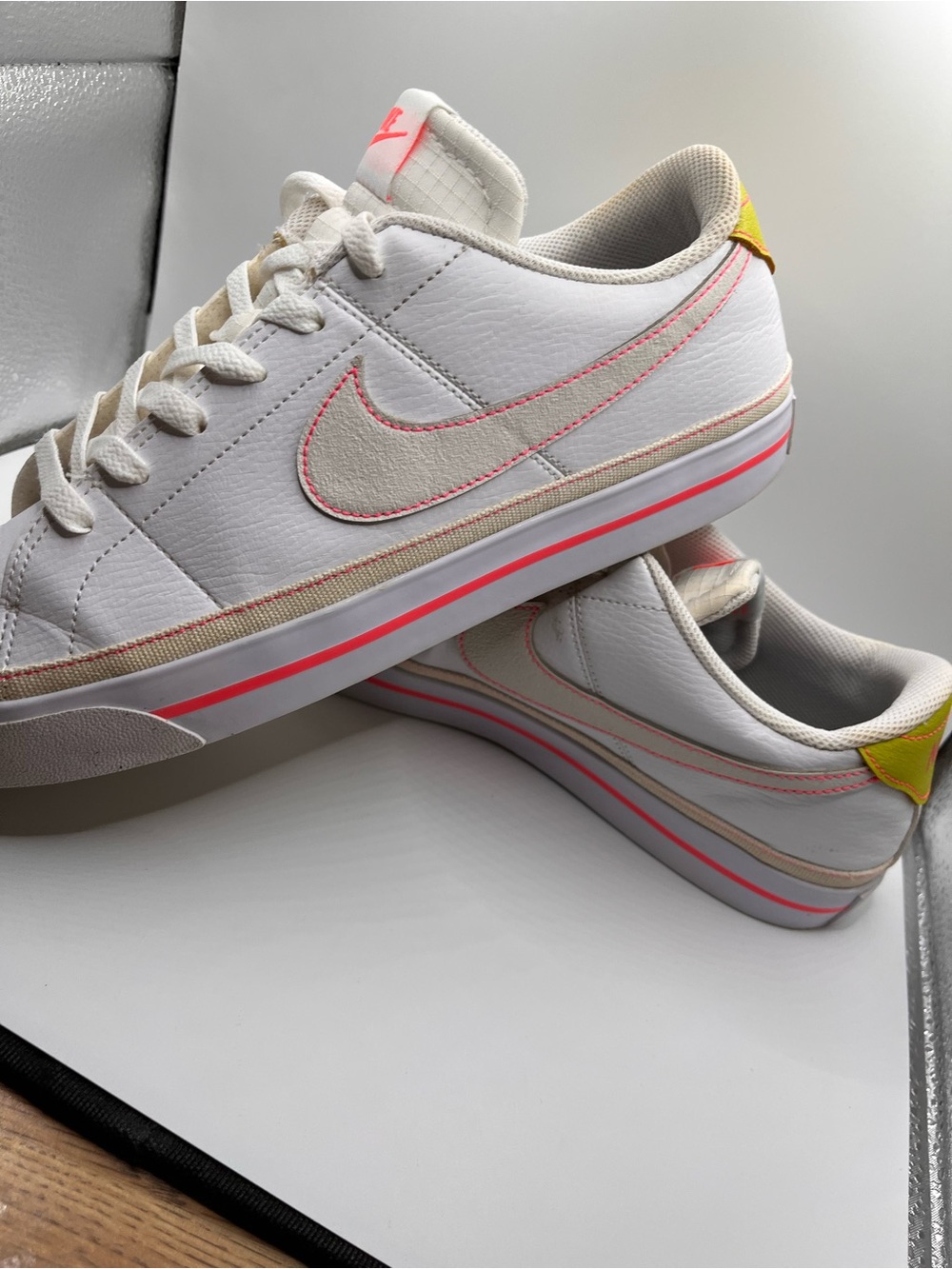 Nike Women’s White Low-Top Sneakers with Pink and Yellow Accents 12